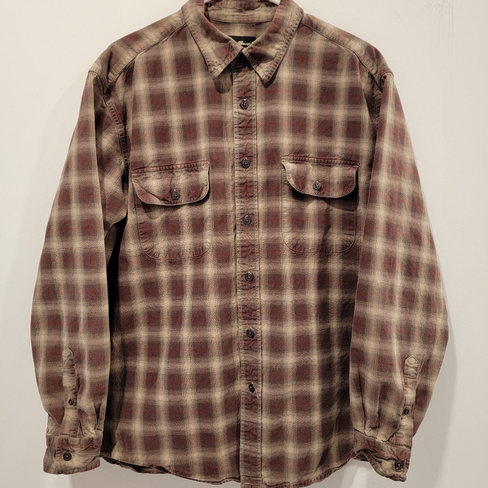 Eddie Bauer 100% Cotton Brown Plaid Casual Shirt Large